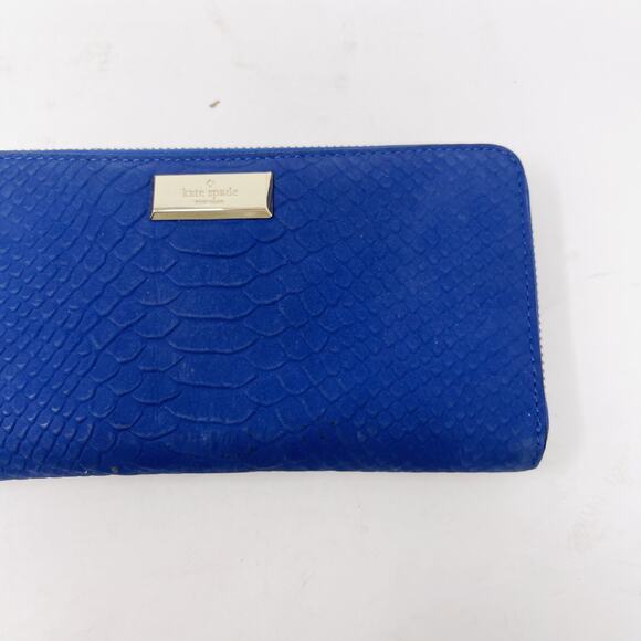 Kate Spade Orbital Blue Elsie Street Snake Embossed Leather Neda Zip Wallet - Picture 4 of 15